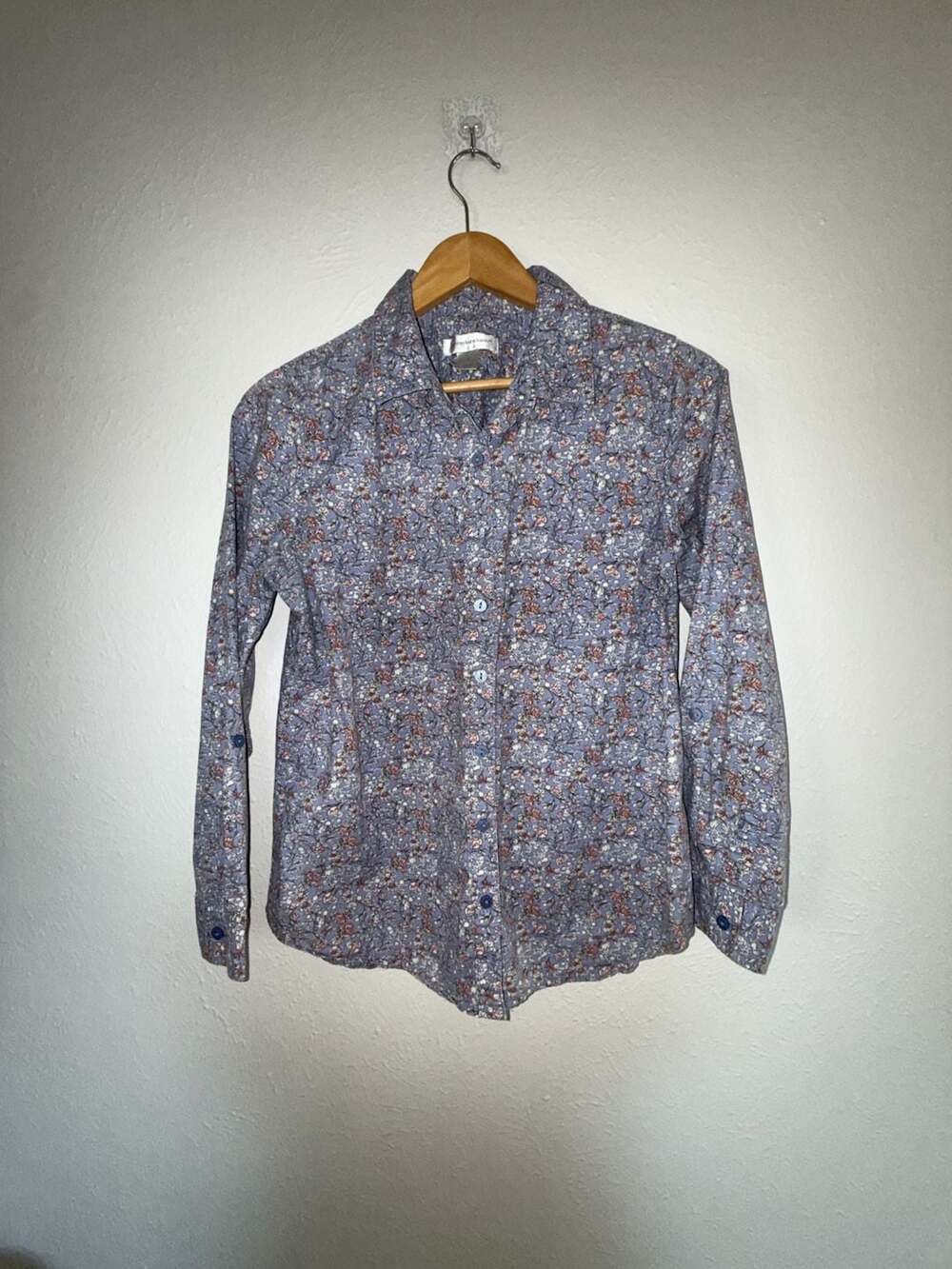 Christopher & Banks Blue Floral and Bird Print Button Up Shirt